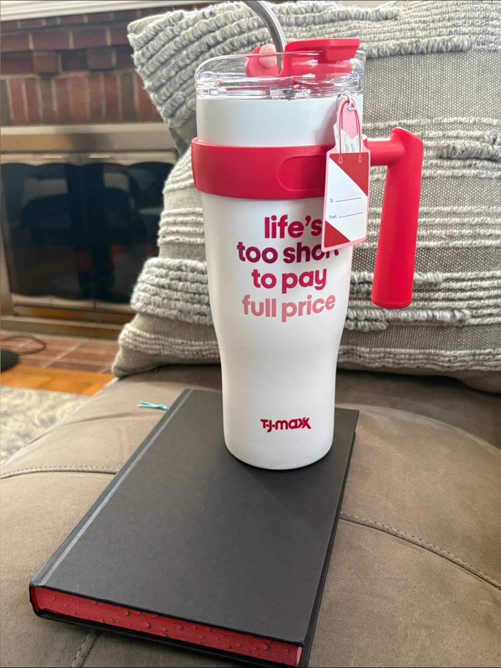 T.J.Maxx White and Pink Insulated Travel Tumbler with Handle